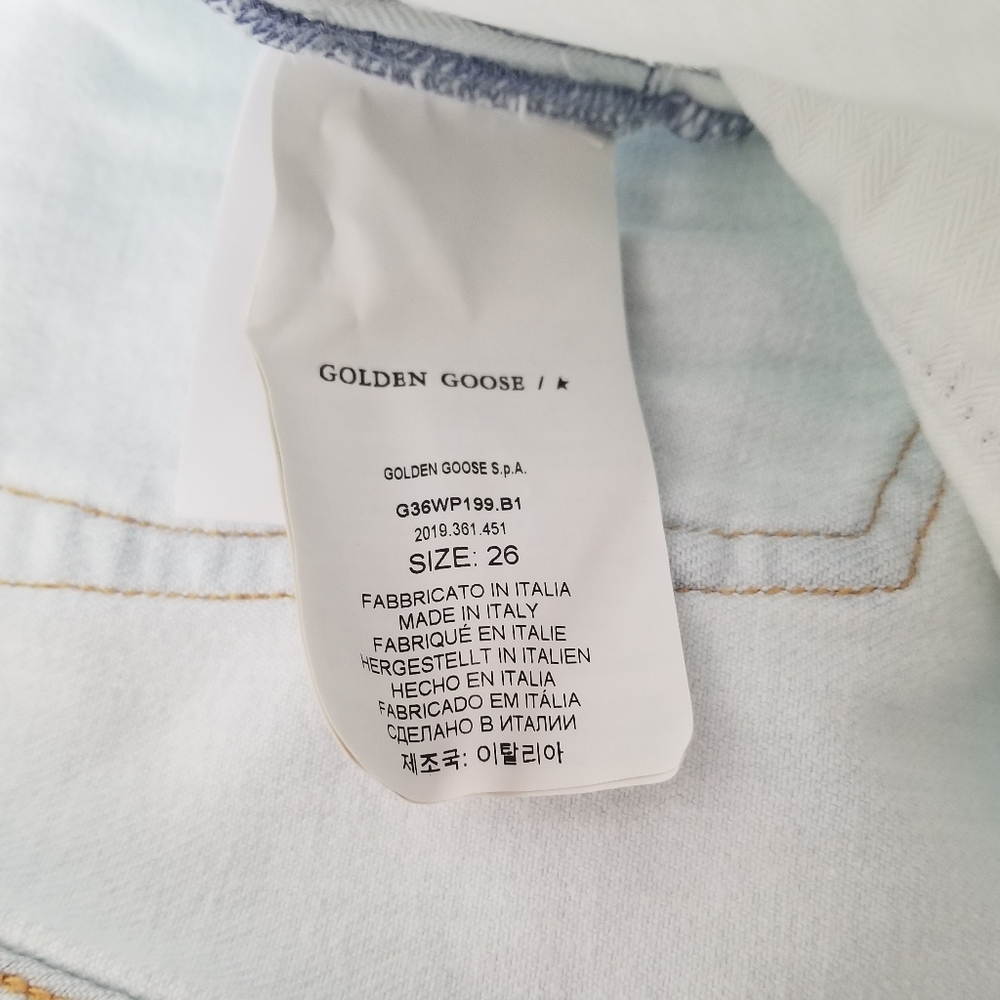 Golden Goose High Rise Boot Cut Jeans Light Wash Bleached Blue Size 26 - Picture 9 of 13